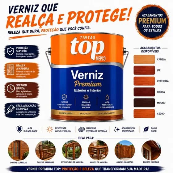 Verniz Premium Mepco para Madeira – Proteção, Brilho e Durabilidade 900ml