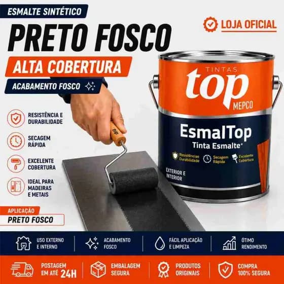 Esmalte Sintético Preto Fosco 900ml MEPCO para Madeira, Metal e Portões - Alta Proteção