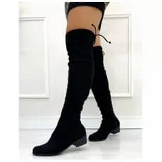 Bota Feminina Casual Moderna Over The Knee de Camurca Legitimo Acima do Joelho Com Cadarço Ajustável