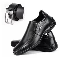 Sapato Social Masculino Elegante Moderno Ortopedico Couro Leve de Elástico Ajustável + Cinto Dupla Face