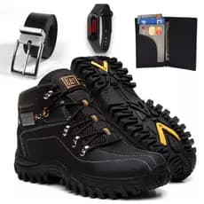 Bota Masculina Caterpillar De Trilha Adventure de Couro Impermeavel Costurado + Relogio Cinto e Carteira