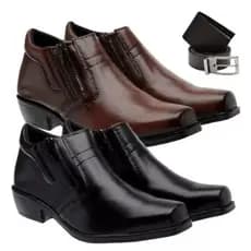 Kit 2 Pares De Bota Masculina Casual Moderna de Couro Confort Com Zíper Ajustável + Carteira e Cinto