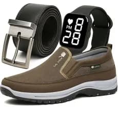 Tenis Sapatilha Masculino Casual Idoso Adventure Aquatico Impermeável com Solado Leve Macio Ortopedico + Cinto e Relogio