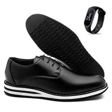 Sapato Social Masculino Oxford Estiloso De Couro Confortável Com Solado Leve Costurado Elegante + Relogio Barato