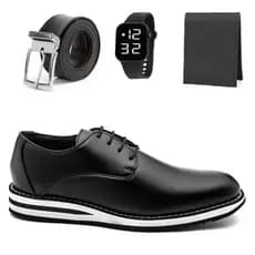 Kit Sapato Social Masculino Oxford Ingles Estiloso De Couro Premium Com Solado Leve Macio + Cinto Carteira Relogio