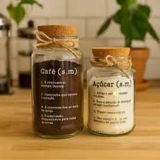 Jogo 2 Potes Herméticos de Vidro 500ml e 750ml com Tampa de Rolha para Açúcar e Café