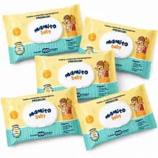 Kit 5 Lenços Umedecido 100 Folhas - Com Tampa Flip Top, Limpeza Delicada - Mamito Baby