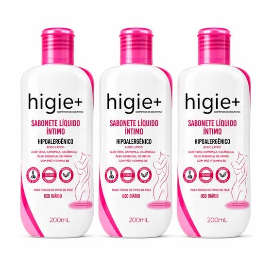Kit 3 Sabonetes Líquido Íntimo 200ml - Limpeza Suave pH Balanceado – Higie+