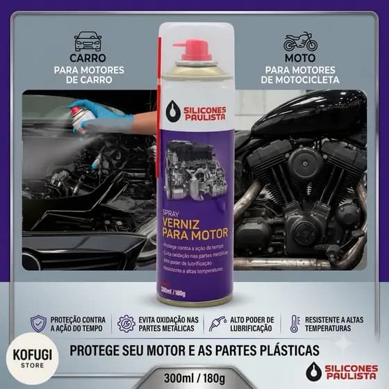 Spray Verniz para Motor de Carros e Motos 300ml Silicones Paulista