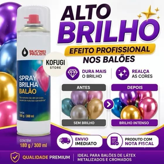 Spray Brilha Balão Silicones Paulista 300ml para Festa e Decoração