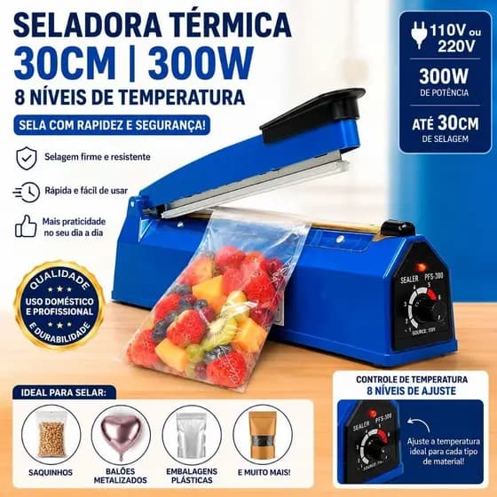 Seladora Manual 30cm para Sacos Plásticos Premium Embalagens SF-300 110v e 220v