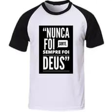 Camiseta Raglan Branca - Manga e Gola Preta com Frases