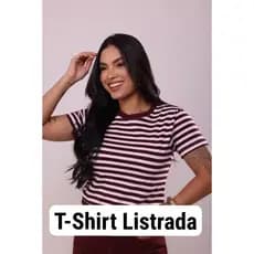 blusa t-shirt listrada feminina algodão gola ribana camisa feminina blusa feminina