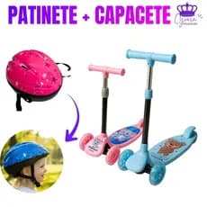 Patinete Scooter 30KG (AZUL OU ROSA) + Capacete Segurança Infantil Esporte Lazer Ajustável