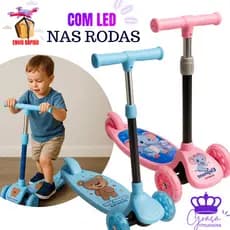 Patinete Infantil Rosa Ou Azul Com 3 Rodas E Led – Tema Variado, Leve E Seguro