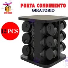 Porta Condimentos Giratório  Porta Temperos Giratório Com 12 ou 9 ou 6 Potes De Vidro Preto