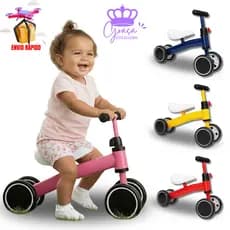Bicicleta Andador de Equilíbrio Infantil Bibi Bike Andador Sem Pedal 4 Rodas Aprender a Pedalar Rosa Azul Vermelho