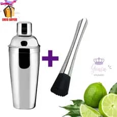 Kit Coqueteleira De Inox Com Socador Para Bebidas Drink Caipirinha Bar Restaurantes Resistente