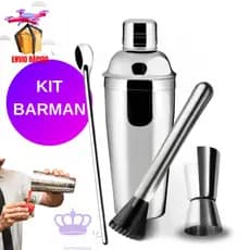 Kit Caipirinha 4 Peças Socador Dosador Duplo e Colher Coqueteleira para Bares