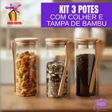 Pote De Vidro Redondo Tampa Bambu Hermético Com Colher 690ml