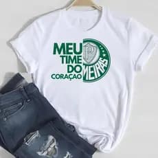 Camiseta MEU TIME DO CORAÇÃO Camisa T shirt Blusa Palmeiras Camisa Branca MEU TIME DO CORAÇÃO
