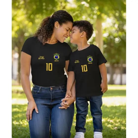 Kit 2 Camisetas Mãe e Filha Pai e Filho Brasil Algodão 100%  Copa Conjunto Família  Adulta Masculina Infantil