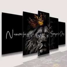 Conjunto Quadro Decorativo Mosaico Jesus Cristo Leão de Juda e Leoa Frase Motivacional Kit de Quadros Decorativos Conjunto Kit de Quadros Decorativos para Parede Sala e Quarto PVC Decoração para Sala de Jantar Quarto Casal