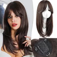 Topper Cabelos De 45cm Para Mulheres Com Clip De Bangs Em Camada Longa Cobertura De Base Grande De 18 Polegadas Sintétic