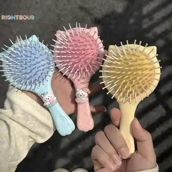 Rightrous Mini Pente De Air Bag De Desenho Animado Com Espelho De Maquiagem Almofada De Ar Massagem De Cabeça Cabeleirei