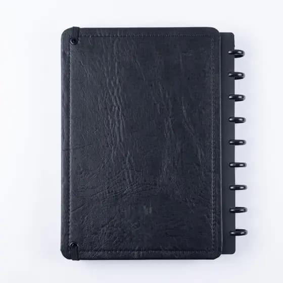 DISKO Caderno Capa Dura Couro Black Disco Reposicionável Médio M