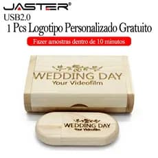 JASTER (Logotipo Personalizado Gratuito) USB 2.0 Flash Drive 64GB Art Wooden Com Pendrives Box 32GB Pen De Casamento 16G