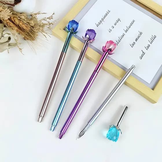 KIT 10 Caneta Esferográfica Crystal Flower com Ponta Fina