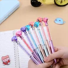 Kit 12 peças/Caneta Diamante Cristal - Tinta Preta - Papelaria Kawaii e Material Escolar