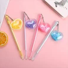 Kit 12 Caneta Pingente Coração com Lantejoulas