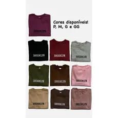 Blusa Moletom Super Confortável Casaco Flanelado Blusa de Frio Algodão Liso Bordado Brooklyn Moletom Sem Capuz