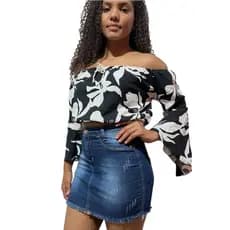 Blusinha Cropped Feminina Manga Longa Blusa Ciganinha Soltinha Com Elastico Alfaiataria