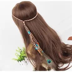 Tiara De Pavão De Penas Indianas , Acessórios Para Cabelo Cigano , Vestido Extravagante