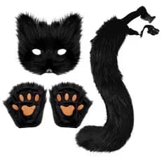 Therian Máscara Tail Glove Set Halloween Cosplay Coats Acessório máscara Fox Cauda Metade do Rosto Faux Furs Raposas Cau