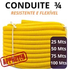Eletroduto Conduíte 3/4 Corrugado Amarelo – Resistente e Flexível – 25m / 50m / 75m /100m