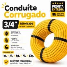 Conduíte Corrugado 3/4 Reforçado Flexível Amarelo  Eletroduto Proteção Fios Elétricos