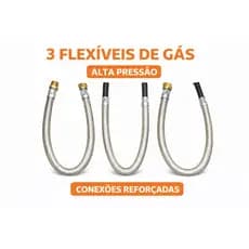 Mangueira Gás Flexível Inox 3/8 com Terminais 1/2 Trama Aço Certificada Fogão Cooktop Gás Encanado