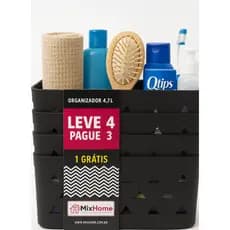 Kit 4 Cestos Organizadores 4,7L Preto Plástico Multiuso