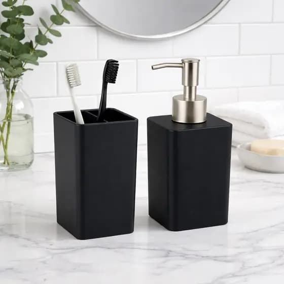 Kit Porta Sabonete Líquido e Porta Escova de Dente – Organizador de Banheiro Moderno