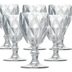 Taça Gamma Diamond 340ml - Conjunto Com 6 Peças De Vidro Branco