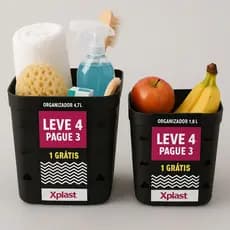 Kit 8 Cestos Organizadores Pretos – 4,7L + 1,8L Multiuso e Empilháveis
