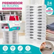 Prendedor de Roupas Plástico 24 Unidades Transparente Varal Resistente Não Enferruja Multiuso