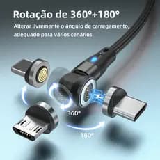 Cabo Carregador Magnético 3 Em 1 Carregamento super rápido de 3A com transferência de dados, função de rotação de 540°