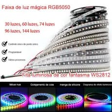 Fita LED WS2812 DC5V RGB 5m/rolo alto brilho IC integrado para decoração festas e Natal