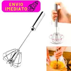 Batedor de Ovos Semi Automático Mixer Fue Giratório Inox Portátil