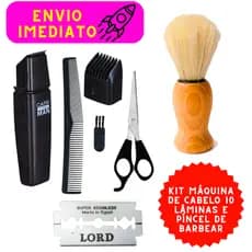Kit 07 Peças  Máquina de Cortar Cabelo Com Tesoura Pente Escova Para Limpeza 10 Lâminas Píncel